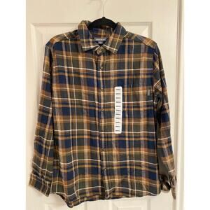 Eddie Bauer Men’s Flannel Shirt Navy Tan Plaid Men’s Size Small Outdoorsy